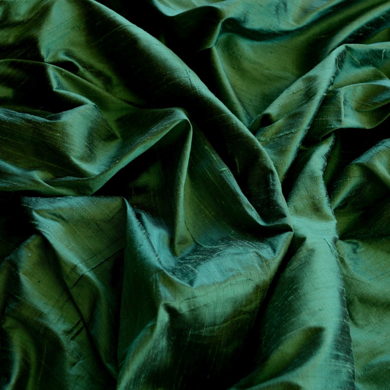 Iridescent Forest Green Dupioni Silk 100 Silk Fabric Etsy