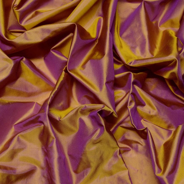 Soie de taffetas de tissu or et lilas, tissu 100 % soie, 44" de large, par mètre (TS-7334)