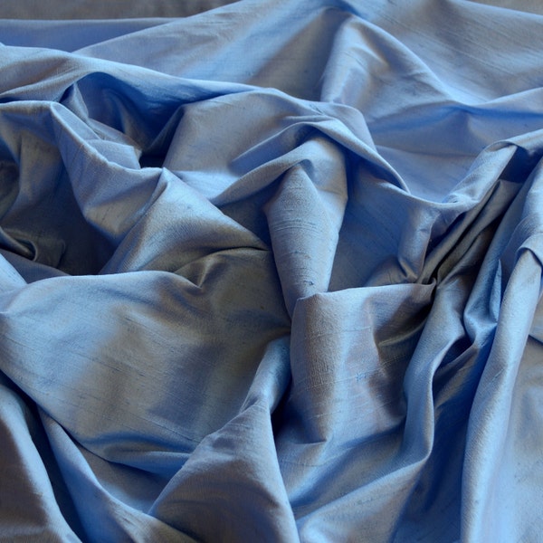 Iridescent Cornflower Blue Dupioni Silk, 100% Silk Fabric, 44" Wide, per yard (S-207)