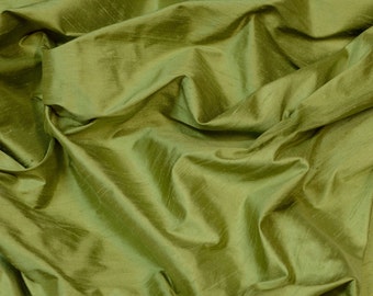 Yellow Green Dupioni Silk, 100% Silk Fabric, 44" Wide, By The Yard (S-223)