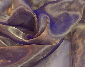 Purple Gold Metallic Silk Organza, Silk/Metallic Fabric, By The Yard, 44" Wide (TS-7208)