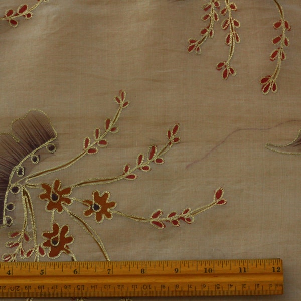 White 100% Silk Organza, Hand-Painted & Embroidered Fabric, 44" Wide, By the Yard (EB-974B)