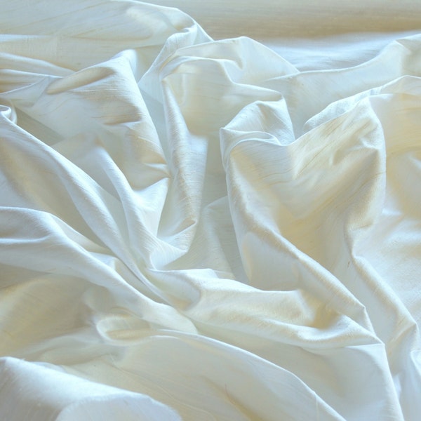 White Dupioni Silk, 100% Silk Fabric, 44" W By The Yard, 54"W 0.85 Yard Piece (S-101)