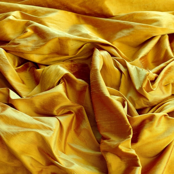 Iridescent Sunset Gold Dupioni Silk, 100% Silk Fabric, 44" Wide, By The Yard (S-148)