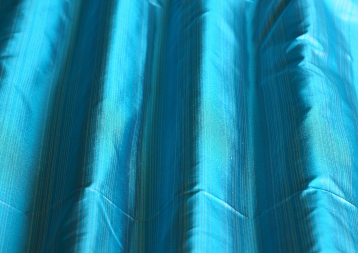 Blue/dark Blue Tissue Taffeta Stripes 100% Silk Fabric, 44