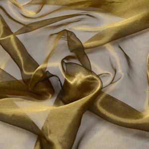 Black/Gold Metallic Silk Organza, Silk/Metallic Fabric, By The Yard, 44&quot; Wide (TS-7206)