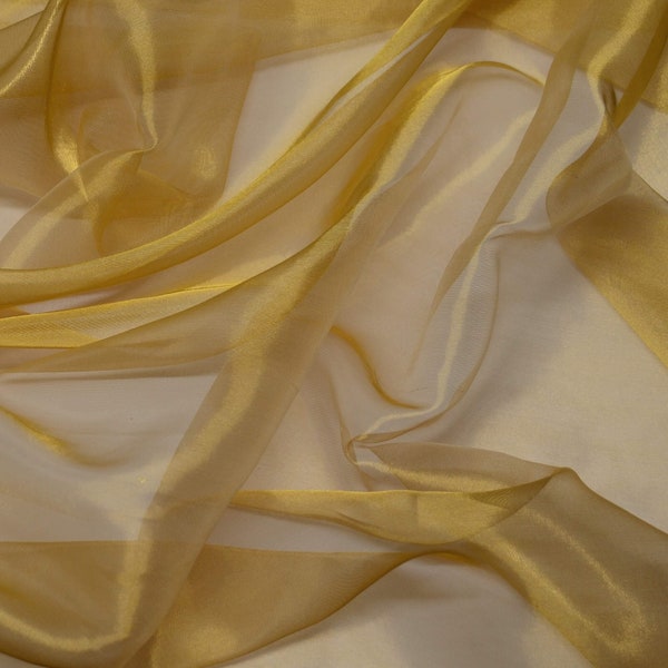 Deep Yellow Gold Metallic Silk Organza, Silk/Metallic Fabric, By The Yard, 44" Wide (TS-7221)