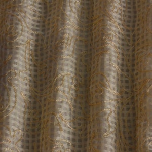 Yellow Embroidery on Ivory Pane 100% Silk Organza Fabric 44" Wide, By the Yard (EB-943C)