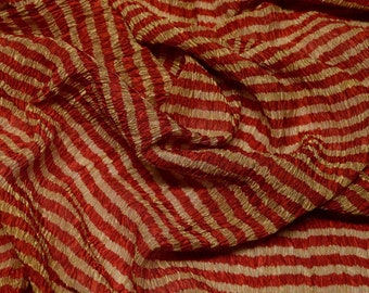 Red/Gold Crinkled Metallic  Striped Silk Organza Fabric, Silk/Metallic Fabric, By The Yard, 30" Wide (TS-7252)