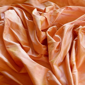 Iridescent Yellow Peach Dupioni Silk, 100% Silk Fabric, 44" or 54"Wide, By The Yard (S-182)