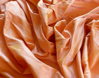 Iridescent Yellow Peach Dupioni Silk, 100% Silk Fabric, 44" or 54"Wide, By The Yard (S-182)