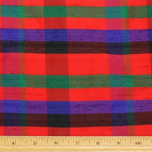 Red, Blue & Green Dupioni Plaids 100% Silk Fabric 44" Wide, By The Yard (SD-670)