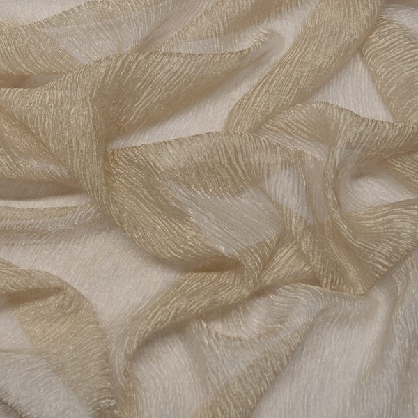 Blush White/Silver Crinkled Metallic Silk Organza Fabric, Silk/Metallic Fabric, By The Yard, 33" Wide (TS-7244)