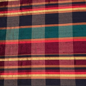 Marineblauwe/groen/bruine dupioni-plaids 100% zijde 44" breed, op maat gesneden (SD-671)
