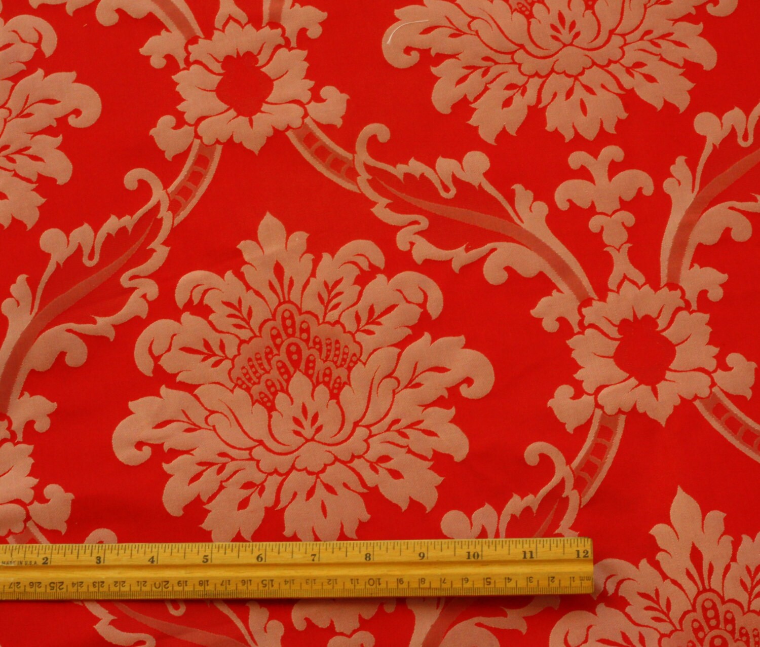 Red & Silver Damask Jacquard 100% Silk Fabric 54 Wide | Etsy