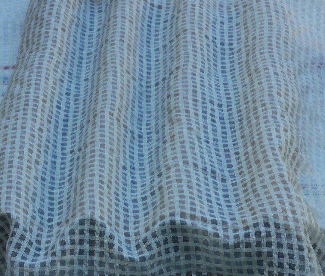 White/ivory Window Pane Checks 100% Silk Organza Fabric, 44