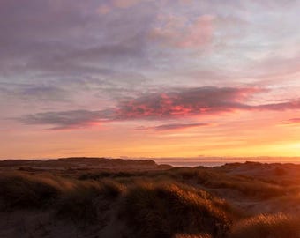 Beach Sandunes Sunset Print – Pink Sky Landscape Photography