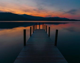 Lake District Sunset Photo Print - Derwent Water Ashness Jetty