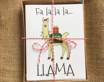 Pack van 10 kerstkaarten - Fa la la la Llama