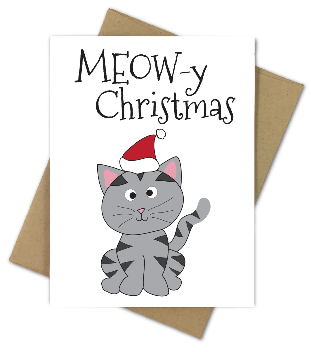Christmas Card - Meowy Christmas | Cat | Holiday | Kitten | Meow ...