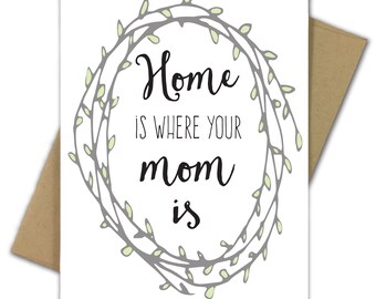 Greeting Card | Mother's Day Card | Home | Sweet | Wreath | Home Is Where Your Mom Is