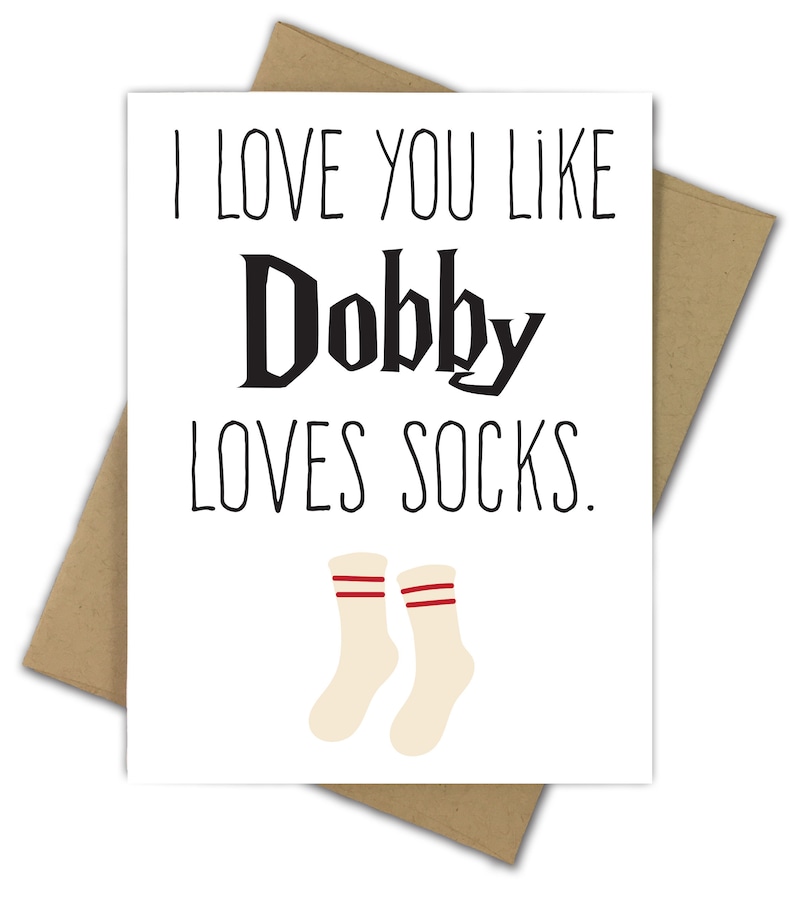 Greeting Card Love Valentine Valentine's Day Anniversary Book Harry Potter Inspired Dobby I Love You Like Dobby Loves Socks image 1