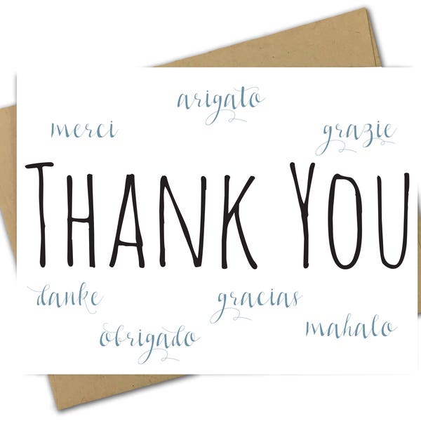 Greeting Card | Thank You | Languages | Travel | Culture | World | Gracias | Mahalo | Obrigado | Grazie | Merci | Danke | Arigato |