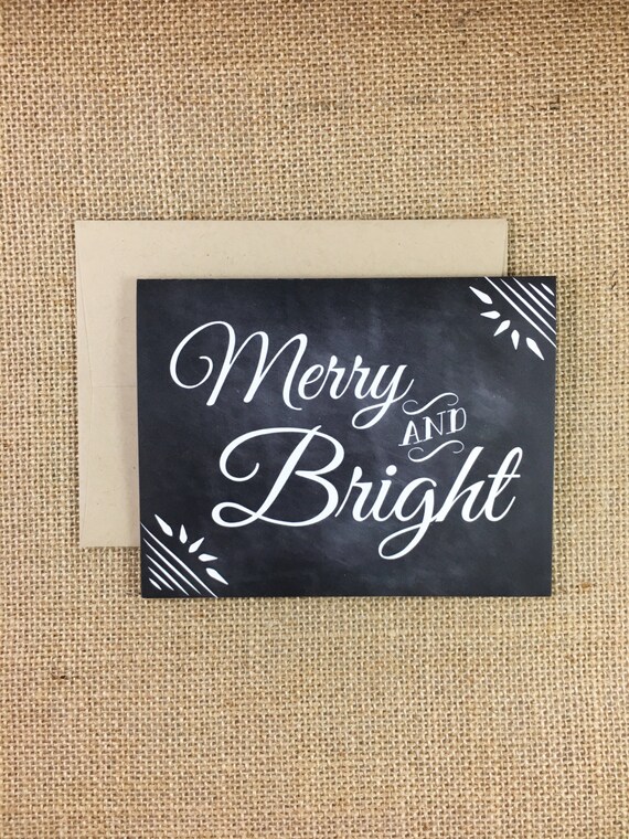 Christmas Card Merry &amp; Bright Chalkboard - Etsy