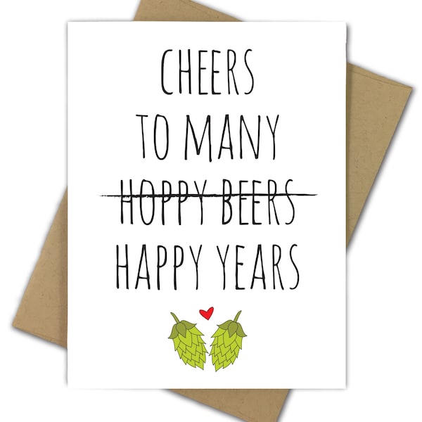 Greeting Card | Wedding Card | Engagement | Shower | Married | Beer | Hops | Craft Beer | Drink | Pun | Funny | Cheers to Many Hoppy Beers