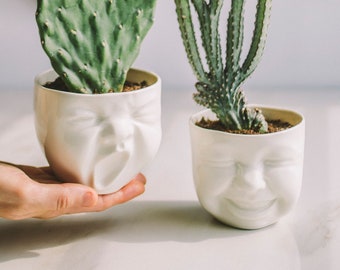 Succulent Pots Head Planter Ceramic Planter Face Planter Modern Ceramics Cactus Planter Cute Desk Accessories New Job Gift Living Room Decor