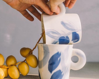 Handmade Porcelain Coffee Mug: Floral Tea Cup, Modern Pottery