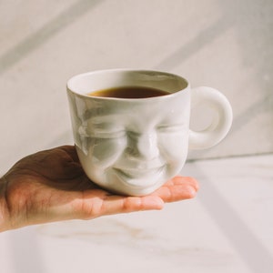 Funny Coffee Mug Pottery Face Mug Ceramic Mug Handmade Long Distance Boyfriend Gift Coffee Lovers Gift Graduation Gift Porcelain Coffee Cup