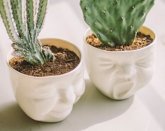 Ceramic Face Planter Set, Modern Succulent Pots