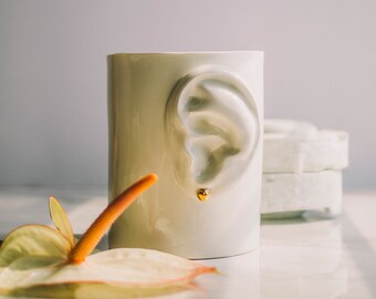 Handmade Ceramic Vase: Modern Porcelain Vase with Ear Accent