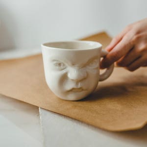 Ceramic Coffee Cup, Face Mug, Pottery Coffee Cup, Grumpy Mug, Porcelain Coffee Cup, Coffee Lovers, Tea Cup, Modern Mug, Funny Mug For Dad image 2