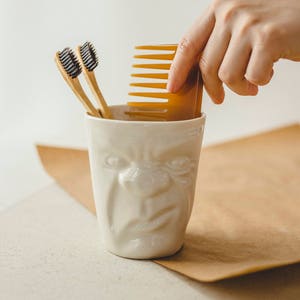 Toothbrush Holder Pottery,Modern Cup,Face Cup,Bathroom Cup,Grumpy Mug,White Porcelain Cup,Modern Pottery,Brush Cup,Bathroom Decor For Men