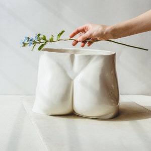 Handmade Ceramic Butt Vase: David Sculpture, Home Decor Planter