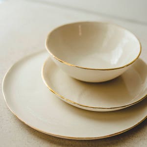 White Ceramic Dinnerware, Dinnerware Set Handmade, Pottery Wedding Set, Pottery Salad Plate, Pottery Bowl Gift, Modern Dinner Plate