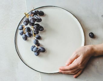 Dinner Plate Pottery, Modern Ceramic Plate, White Pottery Plate, Handmade Dinner Plate, Pottery Dinnerware Handmade, Rustic Dinnerware Plate