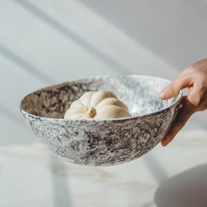 Marbled Porcelain Serving Bowl: Large Handmade Ceramic Salad Bowl