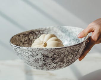Marbled Porcelain Serving Bowl: Large Handmade Ceramic Salad Bowl