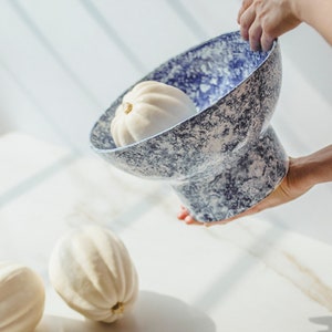 Handmade Ceramic Footed Bowl Stoneware Pasta Bowl Pedestal Bowl Unique Wedding Gift Couple Pottery Dinnerware Decorative Bowl Nautical Decor
