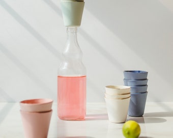 Handmade Pastel Espresso Cup Set: Gold Trimmed Ceramic Tumblers