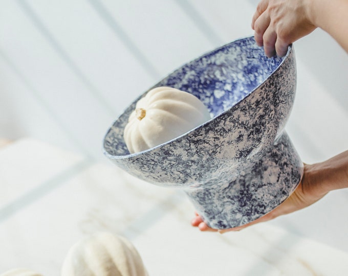 Blue and White Ceramic Fruit Bowl Footed Bowl Porcelain Bowl Large Bowl Unique Wedding Gift For Couple Pottery Dinnerware Decorative Bowl