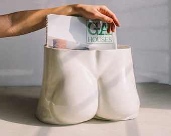 Handmade Ceramic Butt Vase – David Sculpture Planter, Magazine Holder