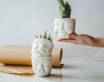 Ceramic Planter Succulent Planter Succulent Pot Head Planter Cactus Decor Plant Pots Cactus Pot Desk Accessories 21st Birthday New Home Gift