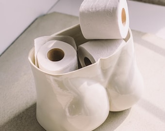 Funny Ceramic Toilet Paper Holder, Body Vase, Handmade Bathroom Decor