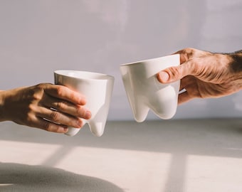 Handgjord keramisk tandkaffekopp: Tandläkarmottagningsdekoration, present