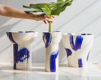 Hand-Painted Porcelain Vase: Large Blue and White Ceramic Art