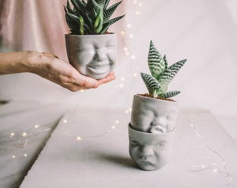 Face Planter Set Cactus Planter Office Decor Desk Accessories Succulent Pots Ceramic Planter Head Planter Cactus Pot Best Friend Birthday